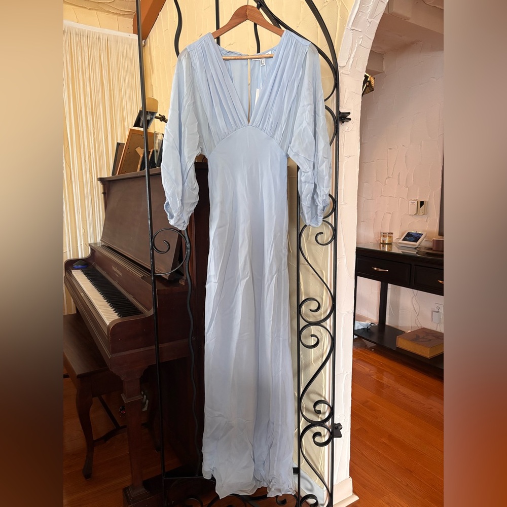 Amina Plunge Balloon Sleeve Maxi Dress - Sky - Picture 8 of 9